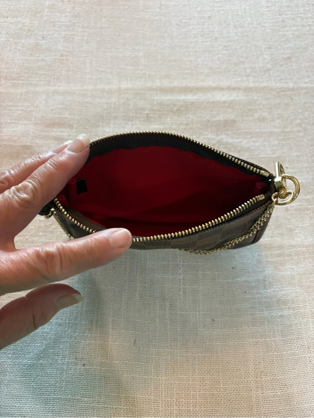 Louis Vuitton Brown Damier Ebene Mini Pochette with Gold Chain